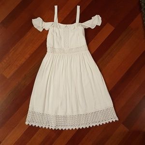 Off Shoulder Drape Sleeve Crochet Trim Dress